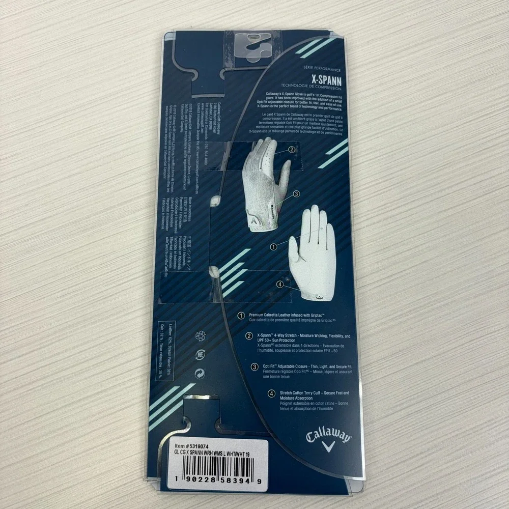 Callaway X Spann Golf Glove Womens Large White  Premium Cabretta Leather NEW